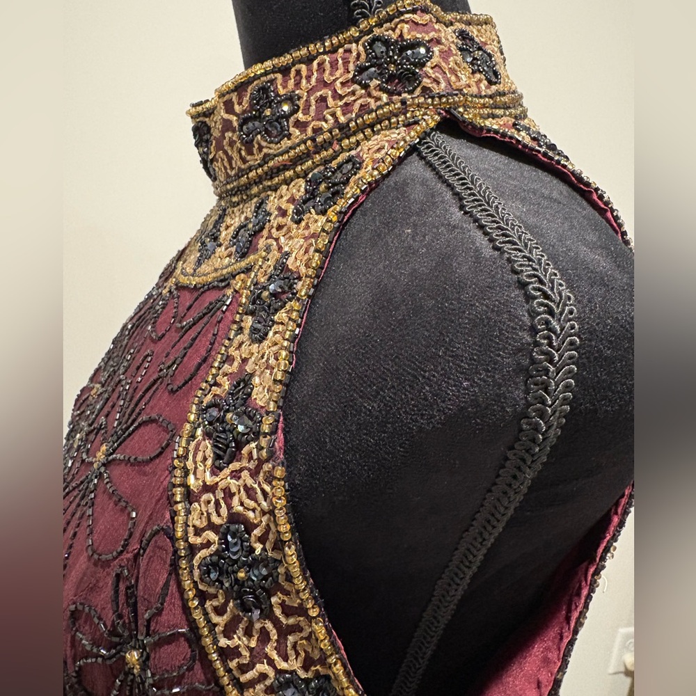 Papell Boutique Evening Burgundy and Black Silk Sleeveless Top XL - Picture 5 of 14
